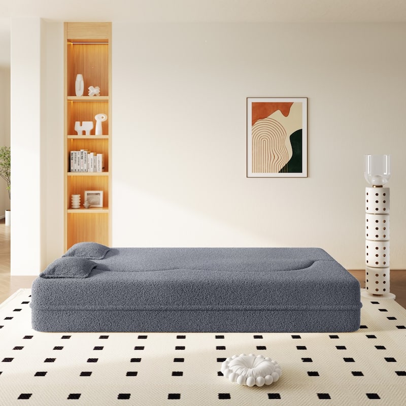 78" Convertible Teddy Fabric Sofa with 2 Pillows, No Assembly Required