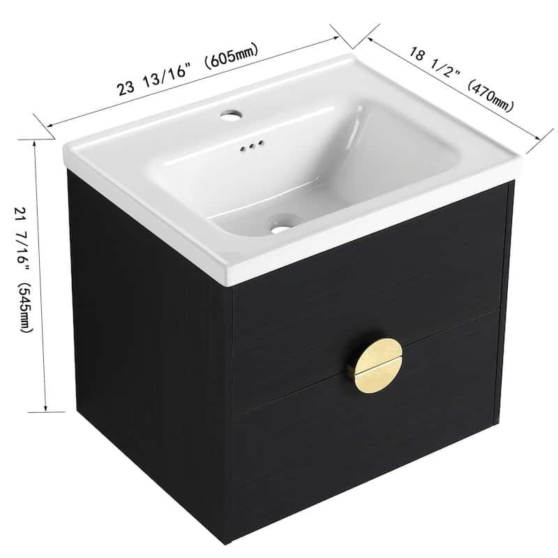 Bathroom Vanity With Sink In 24/28/30/60 Inch, Floating Bathroom Vanity With Soft Close Drawer