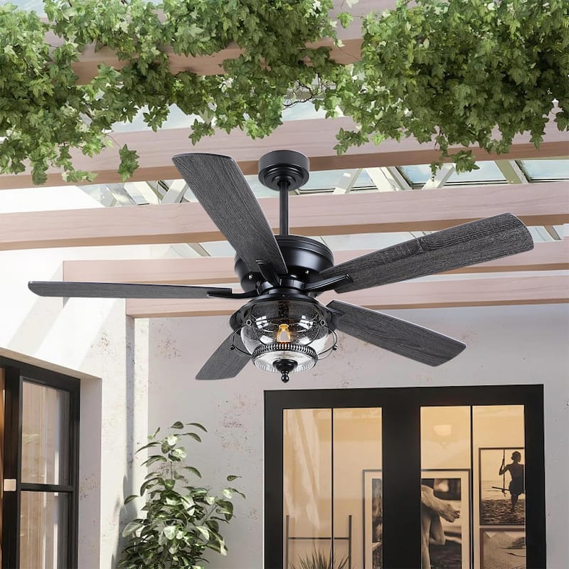 52 Inch Indoor and Outdoor Farmhouse Ceiling Fan with Light DC motor Wooden Blades Waterproof
