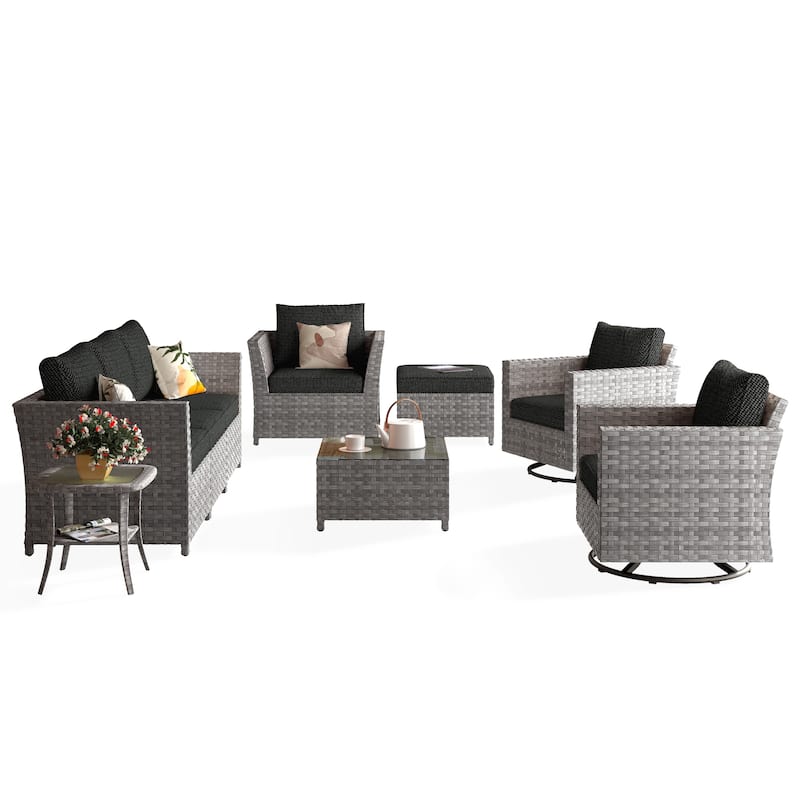 HOOOWOOO 9-piece Handwoven Wicker Patio Sectional Set with Swivel Rocking Chair