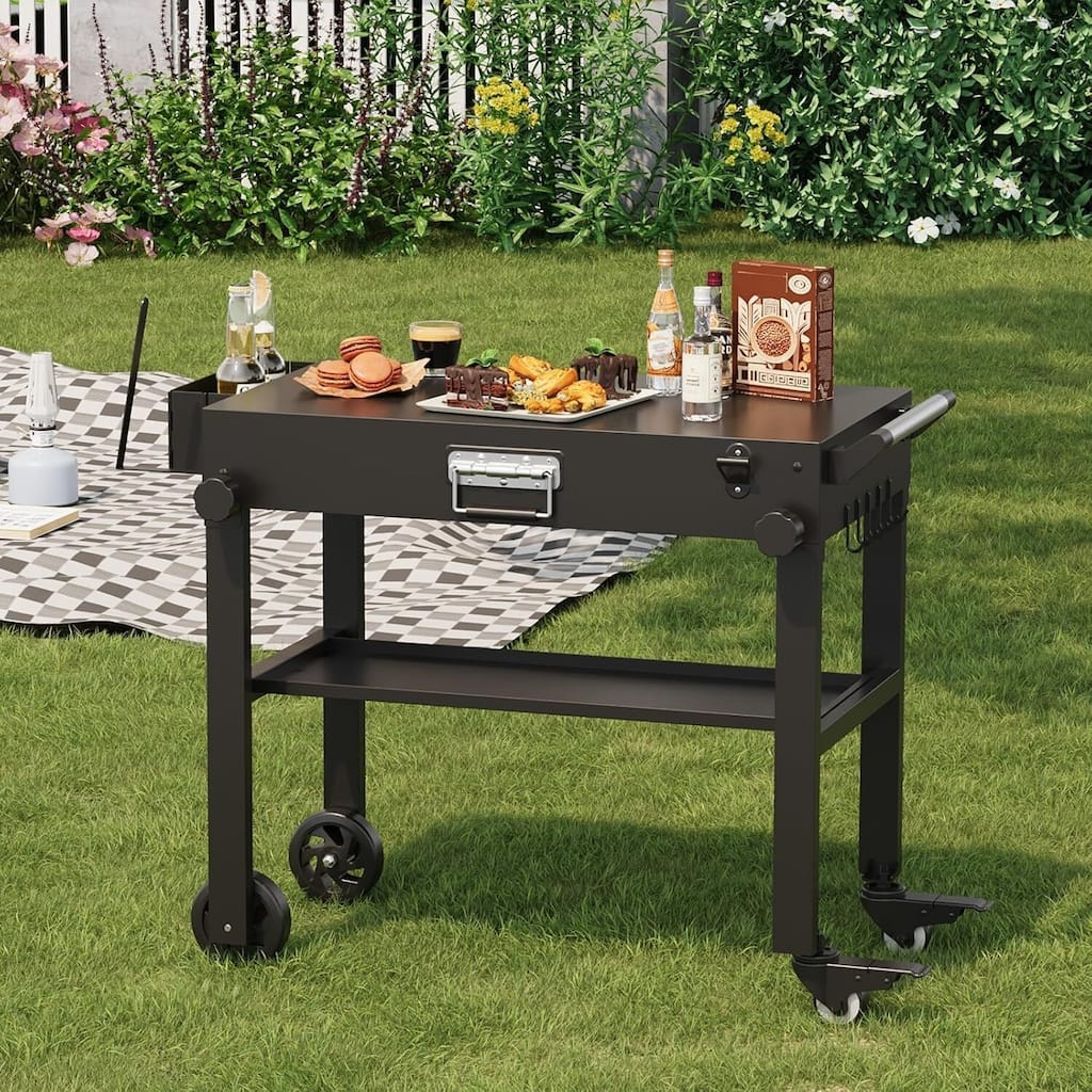 Portable Foldable Grill Cart, Cooking Stand, Kitchen Cart for Patio, BBQ, Camping