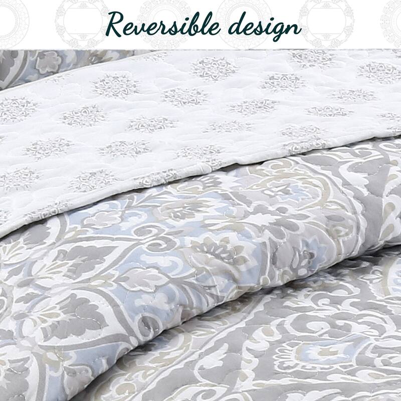 Cozy Line Venetia Grey Medallion 3-piece Quilt Bedding Set