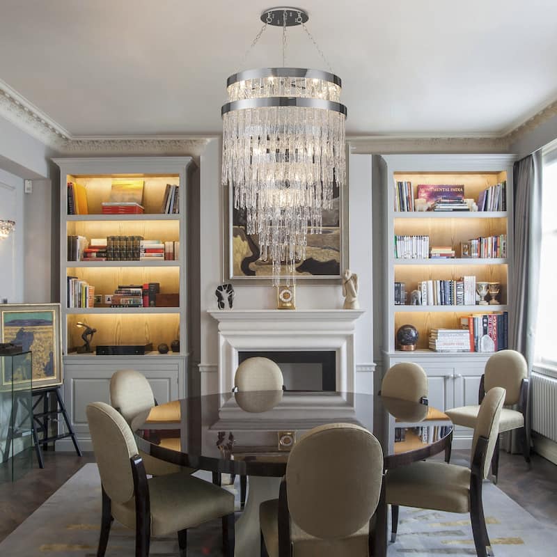 15-Light Glam Cluster Crystal Chandelier Drum Kitchen Island Pendant Light for Dining Room - Chrome