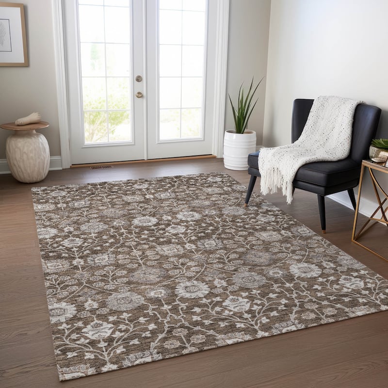 Machine Washable Indoor/ Outdoor Traditional Casual Chantille Rug - Chocolate - 5' x 7'6"