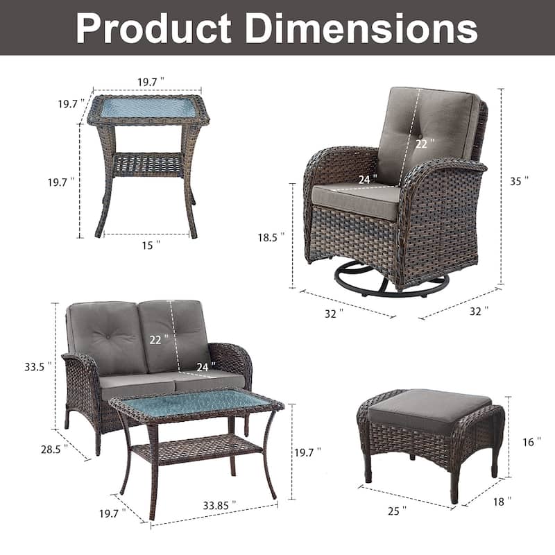 Patio Sofa Loveseat Sofa with Swivel Chairs