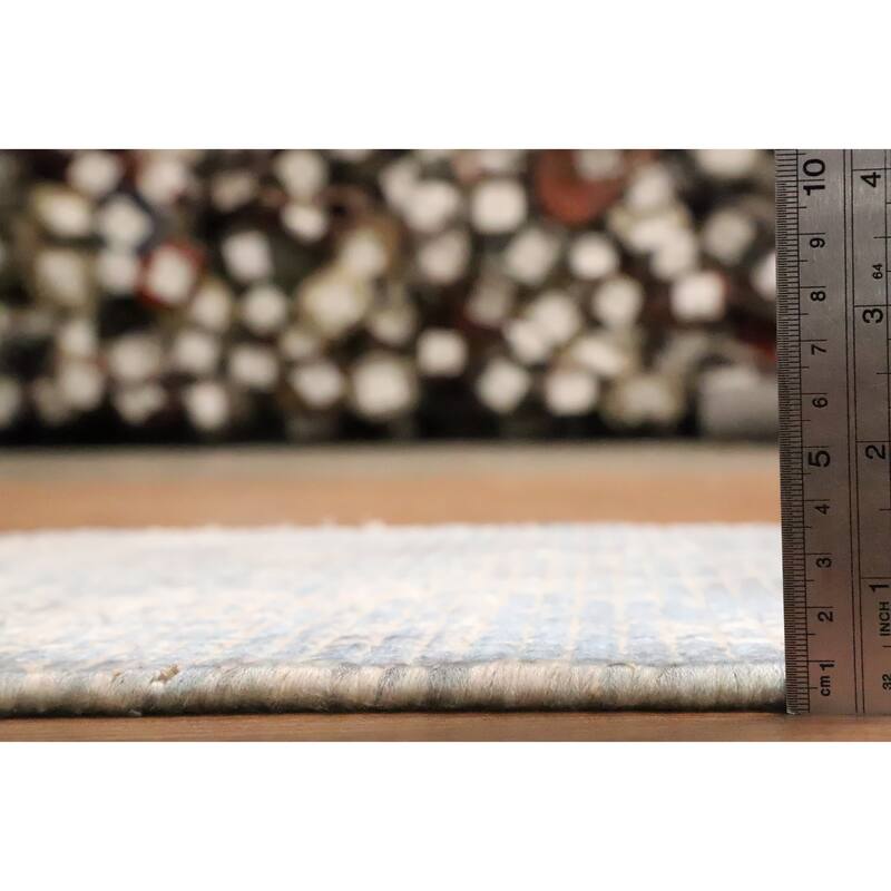 Hand Knotted Oriental Viscose Silk Carpet Modern Abstract Navy Blue & Blues Abstract Area Rug - 4' 0'' X 2' 0''