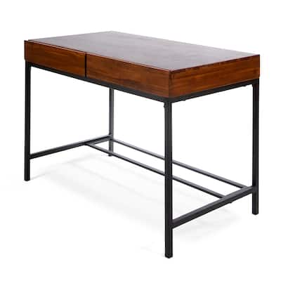 Writing Desk with 2 Storage Drawers, 44 Inch Brown Acacia Wood
