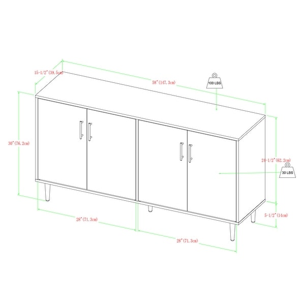 Middlebrook Cassandra 58 inch Mid Century Modern 4 Door Buffet