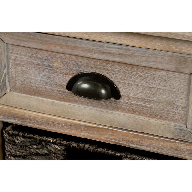 Rustic Storage Cabinet with Two Drawers and Four Classic Rattan Basket for Dining Room/Entryway/Living Room