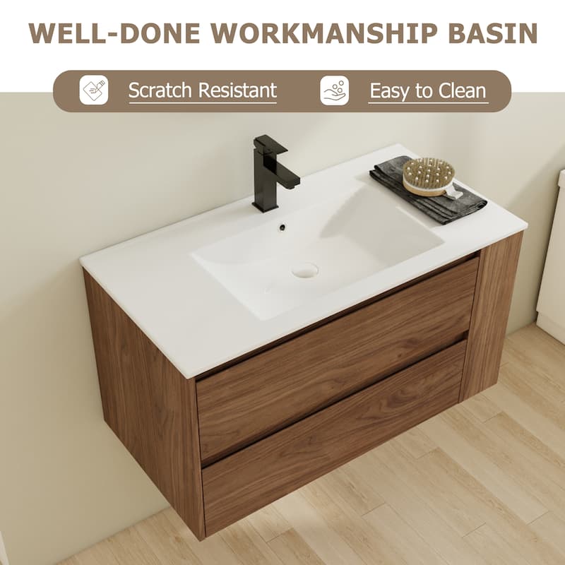 Bathroom Vanity With Sink In 30/36 Inch, Floating Bathroom Vanity With Soft Close Drawers and adjustable shelves