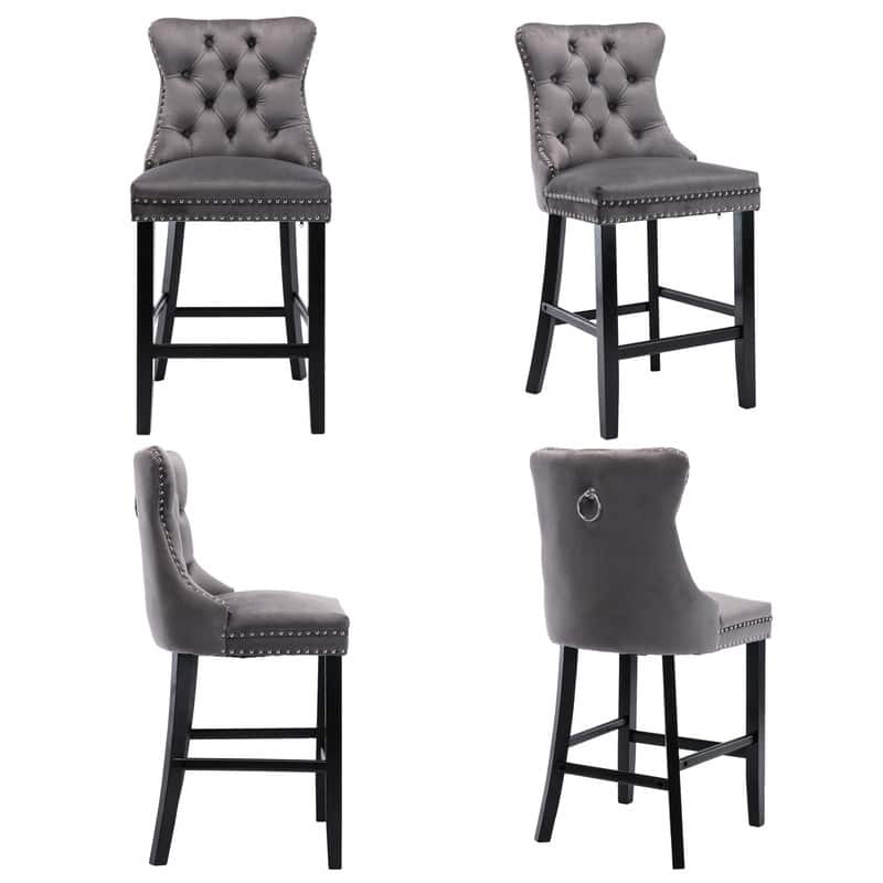 Contemporary Velvet Upholstered Counter Bar Stools Set of 4