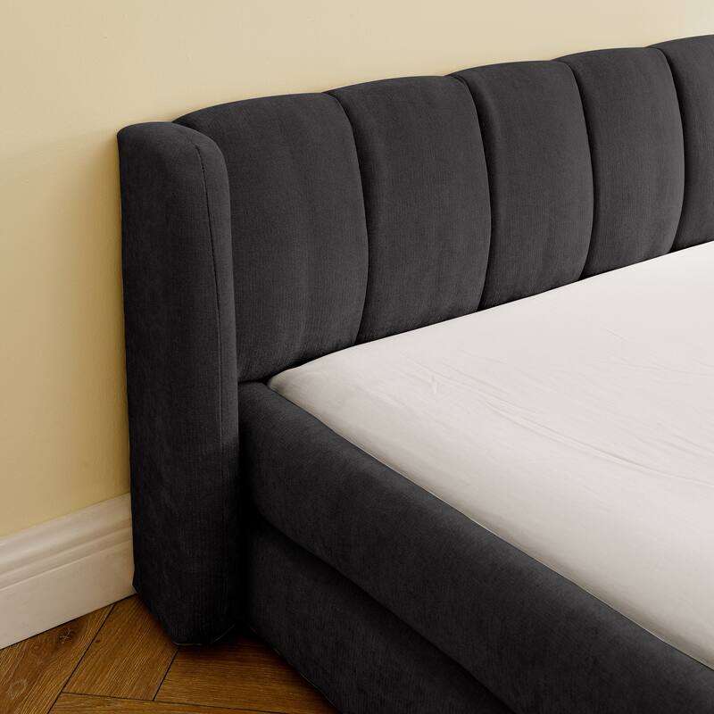King Size Upholstered Bed Frame with Thick Fabric, comfortable upholstered bed frame, Chenille fabric, with headboard