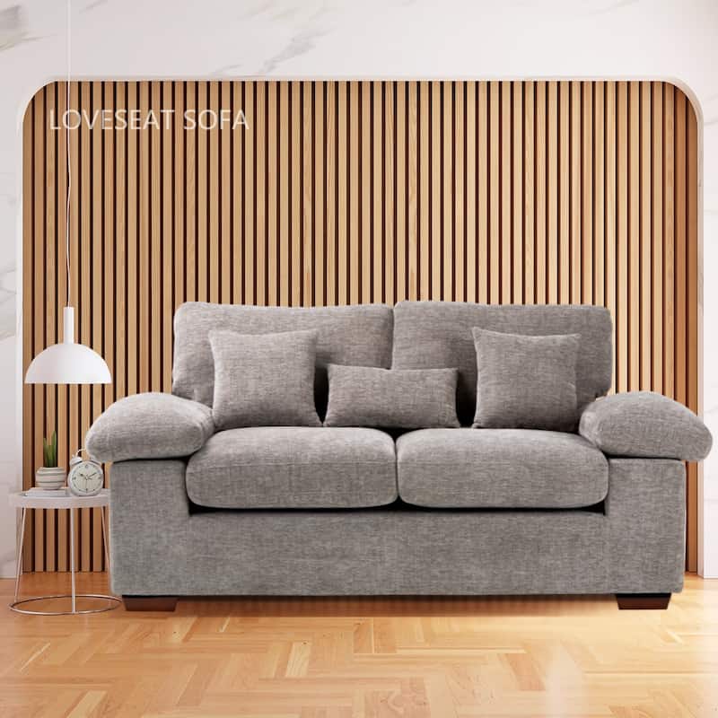 Plush Chenille Loveseat 73" - Includes Bonus 3 Pillows & Removable Back Cushion - Living Room 2-Seater Sofa