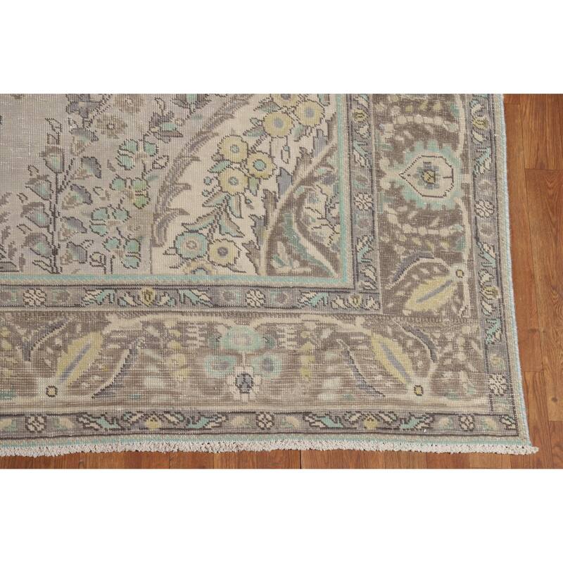 Gray Medallion Tabriz Persian Vintage Rug Hand-Knotted Wool Carpet - 7'10" x 10'9"