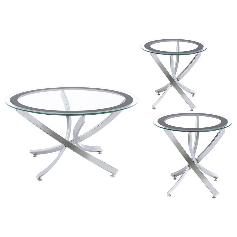 Brooke Round Glass Top Coffee Table Set - 3-Piece Set - Chrome