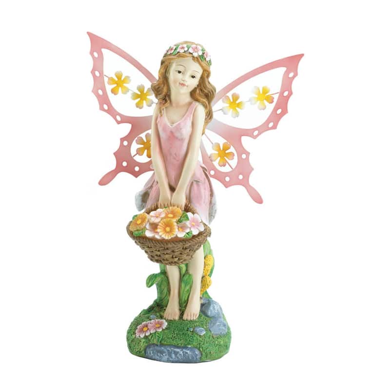 Fairy Solar Lighted Outdoor Garden Statue - 10.75" - Pink and Green