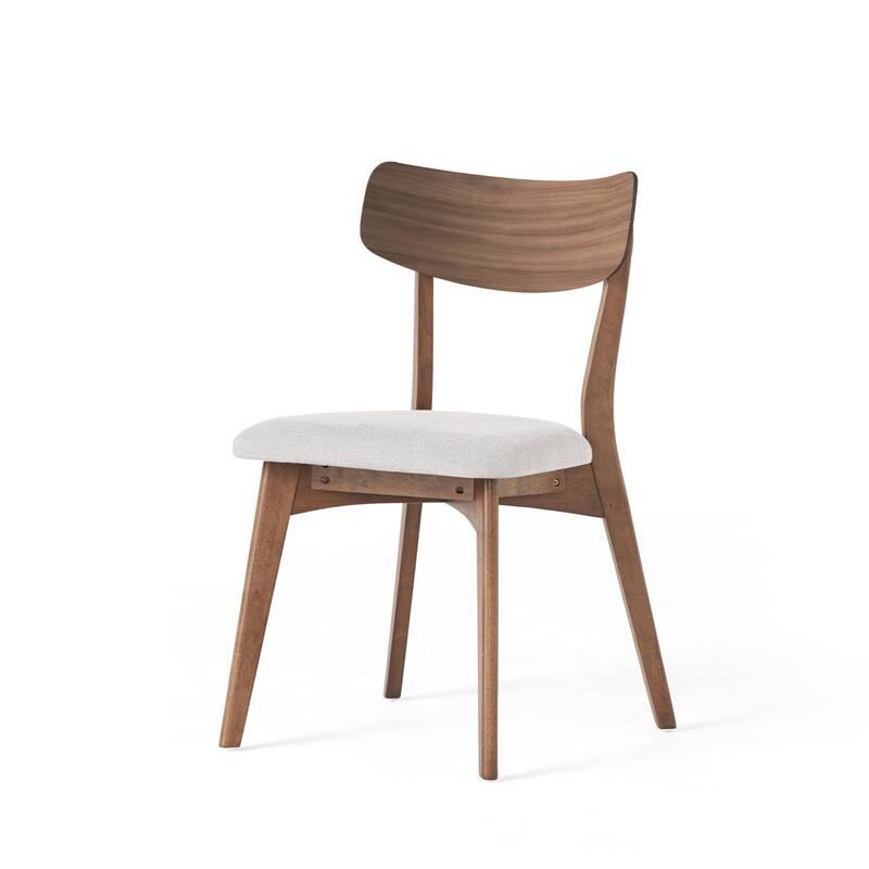 Roomfitters Dining Set Mid-Century Modern Solid Rubberwood Table Upholstered Chairs, Light Beige Walnut