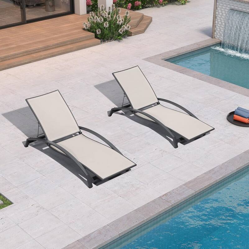 PURPLE LEAF Patio Chaise Lounge Chair Set of 2 Outdoor Lounge Chair with Arm All Weather Adjustable Lounger