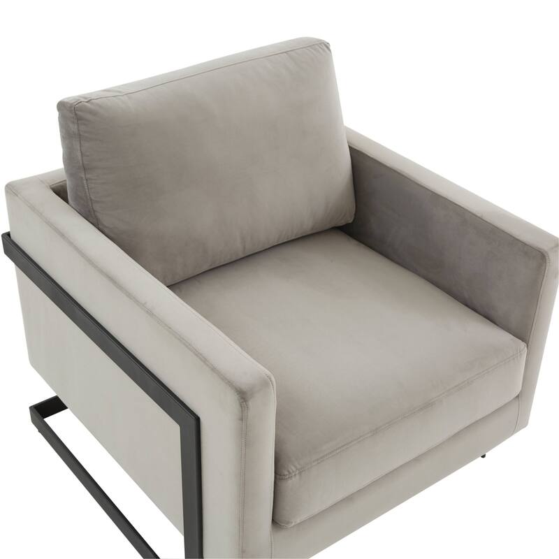 LeisureMod Lincoln Modern Velvet Arm Chair with Black Steel Frame - 35"