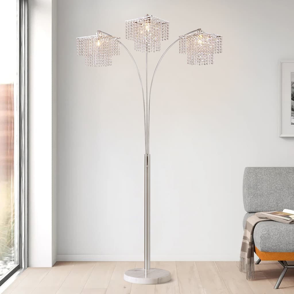 Brio 85" 3-Light Modern Crystal Arc Floor Lamp - 85