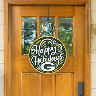 Green Bay Packers 18" x 18" Happy Holidays Door Décor Wall Sign - 18" x 18"