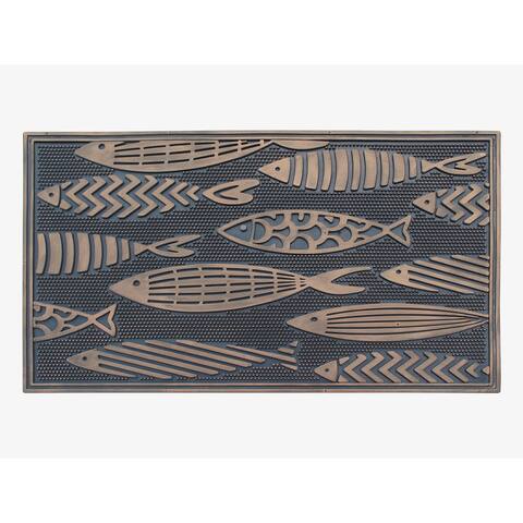 A1HC Fish Rubber Pin Mat, Beautifully Copper Hand Finished, Non-Slip, Durable Heavy Duty Doormat, 18" X 30"