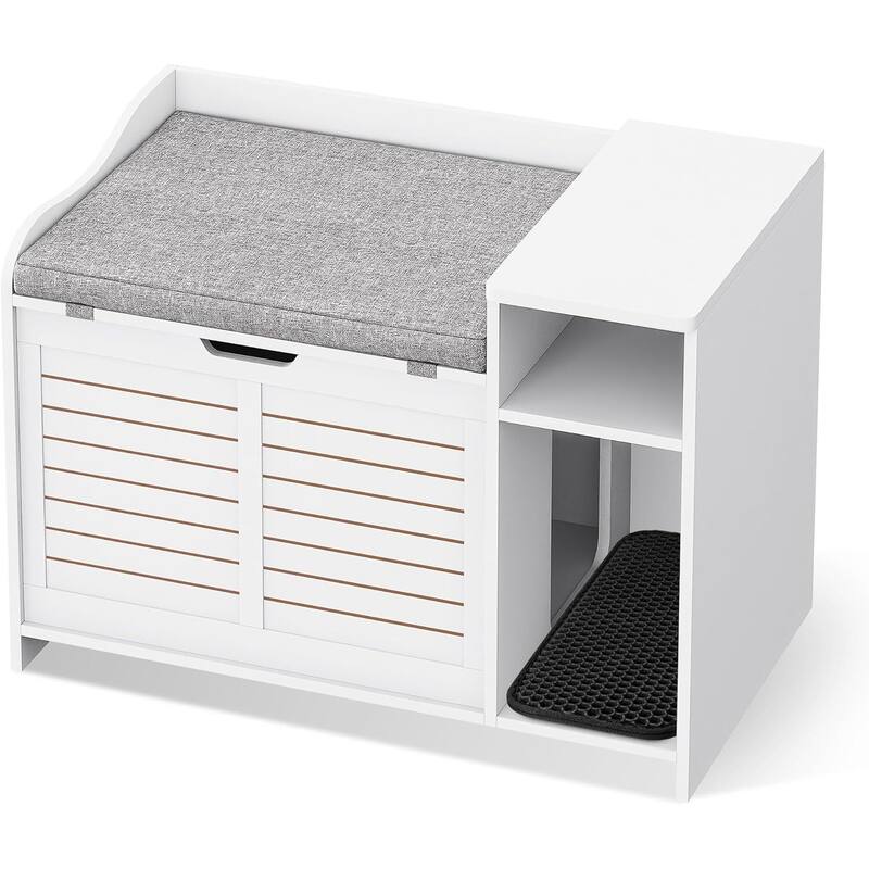 Cat Litter Box with Cushion - White