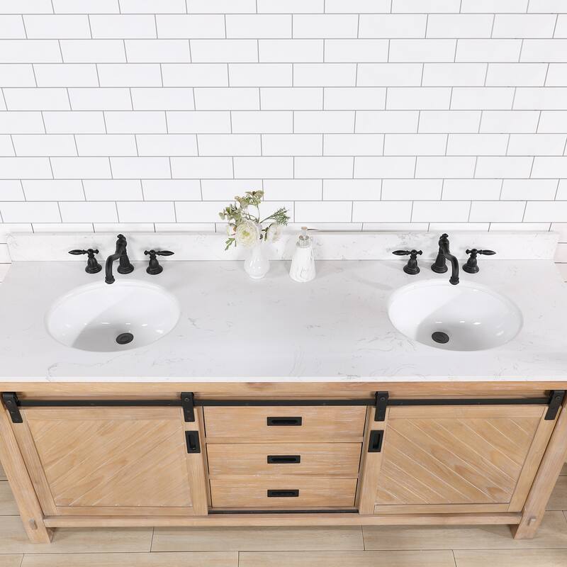Cortes 72" Double Sink Bath Vanity in Weathered Pine with Countertop