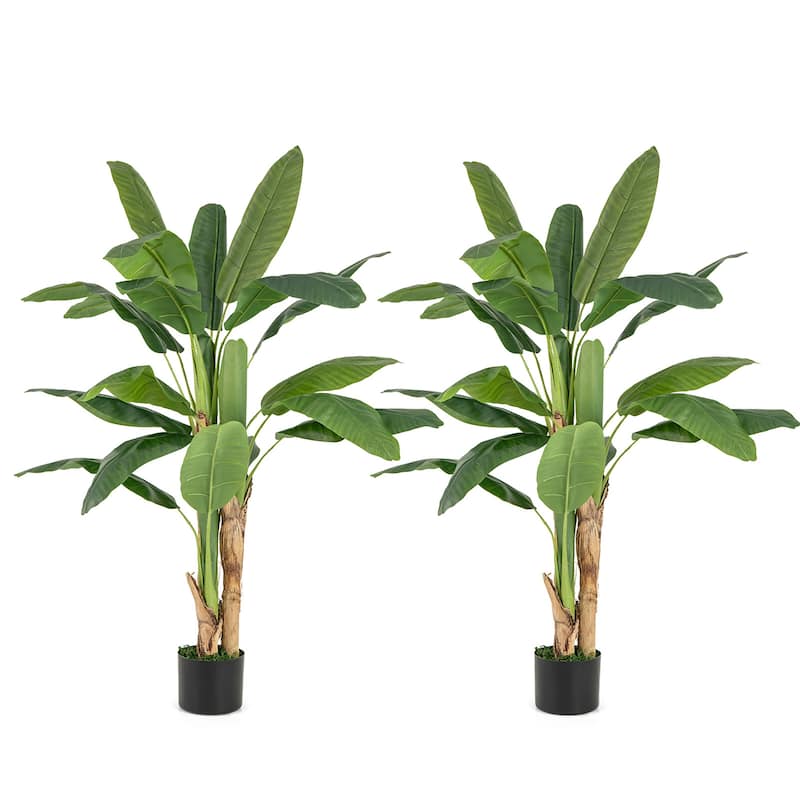 Gymax 2PCS 5.3 FT Tall Bird of Paradise Artificial Plant Large Fake - See Details - Green - See Details