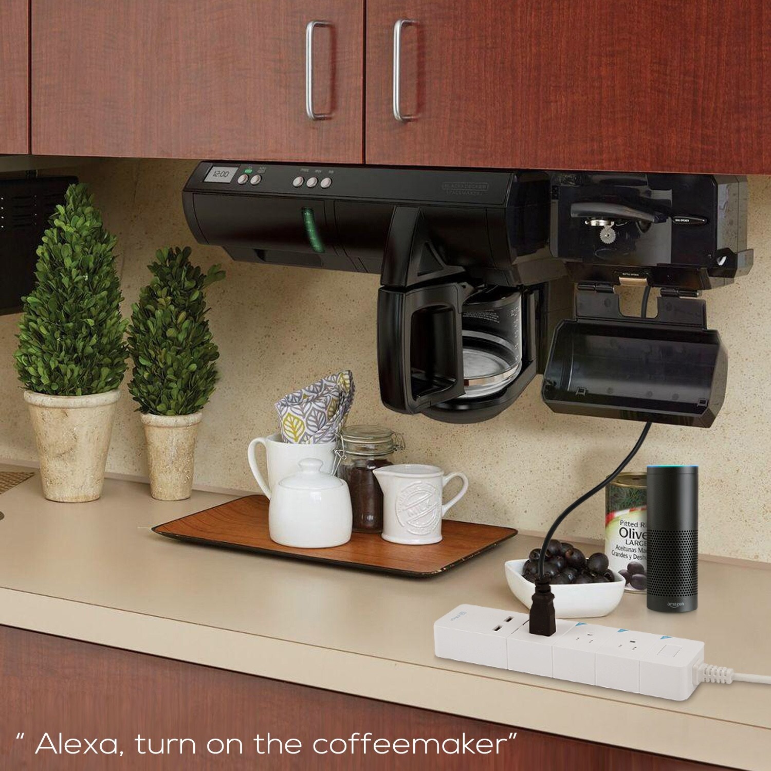 Under cabinet mounted coffee maker outlet