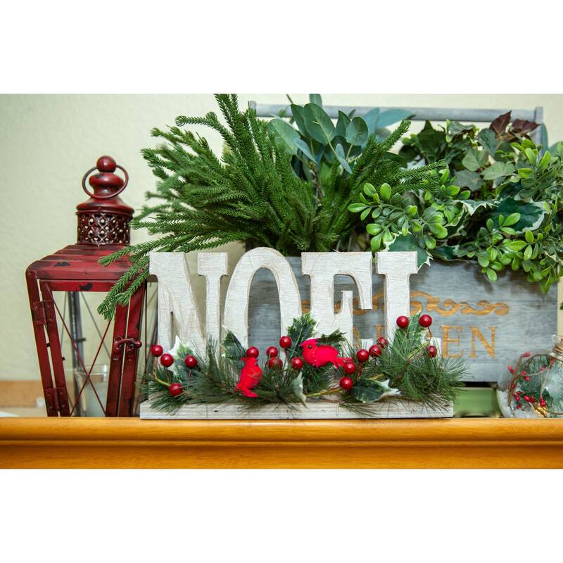12" L NOEL Sign w Cardinal Berries