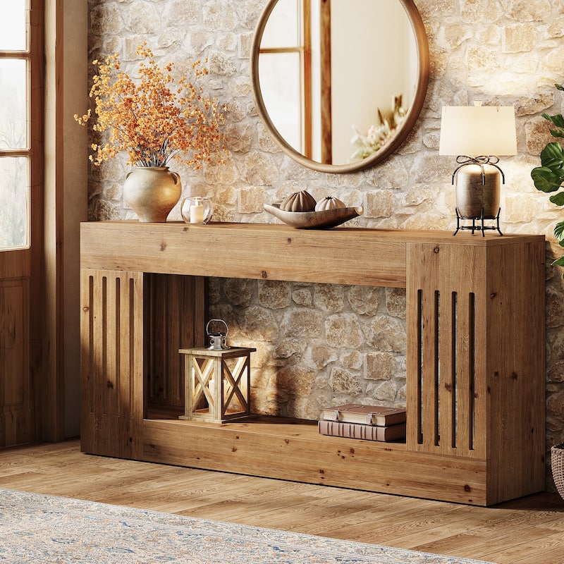 Solid Wood Console Table, Sofa Couch Table with Storage Shelf, 2-Tier Entryway Table for Entrance, Hallway, Living Room