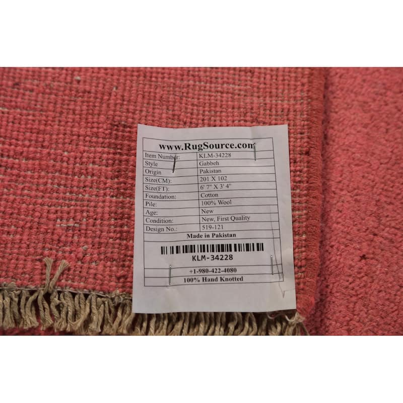 Pink Gabbeh Oriental Runner Rug Handmade Wool Carpet - 3'4" x 6'7"