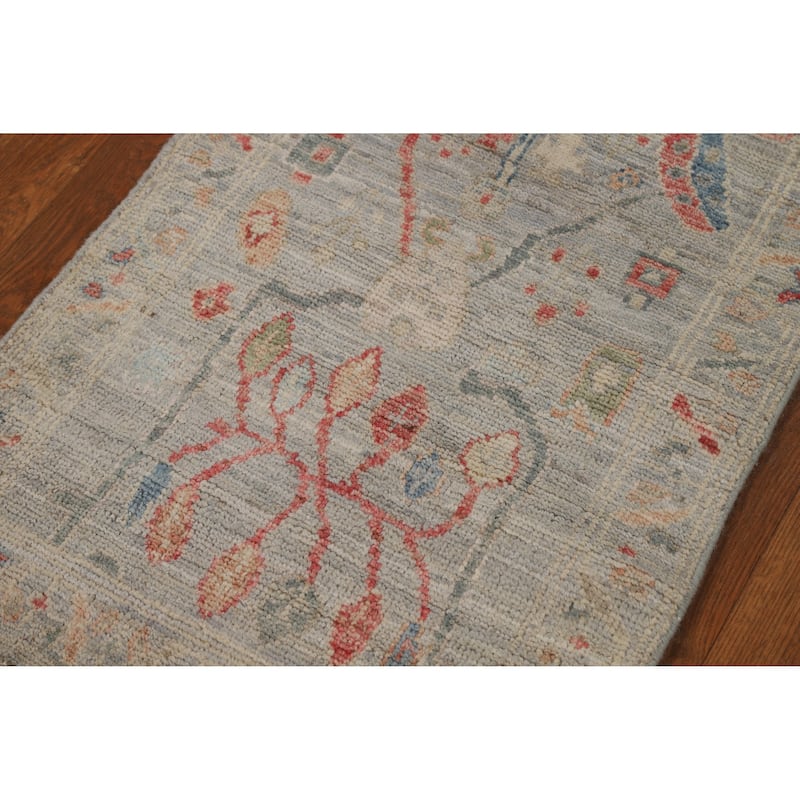 Hand Knotted Oriental 100% Wool Carpet Transitional All-Over Greys & Charcoal Oushak Runner Rug - 6' 4'' X 1' 10''