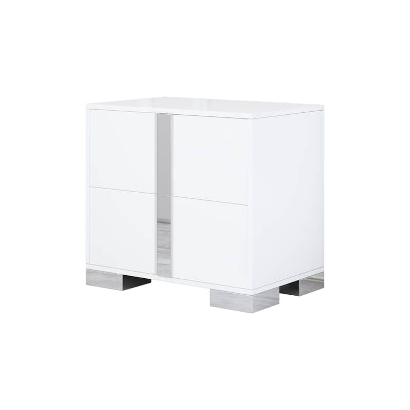 Roomfitters Elegant Mirrored Nightstand with 2 Drawers and Metal Handle, Bedside Table for Bedroom or Living Room