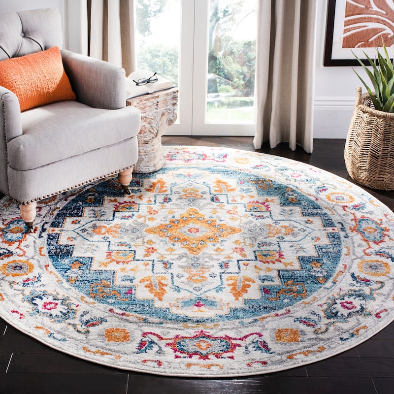 SAFAVIEH Madison Telke Vintage Boho Oriental Rug - 6'7" Round - Turquoise/Ivory