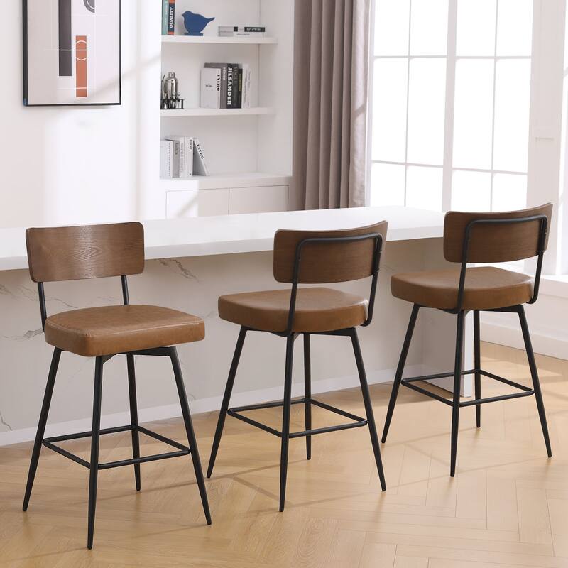 Faux Leather Upholstered Swivel Counter/Bar Stools Set of 2/3/4 - Set of 3 - Brown - Bar Height