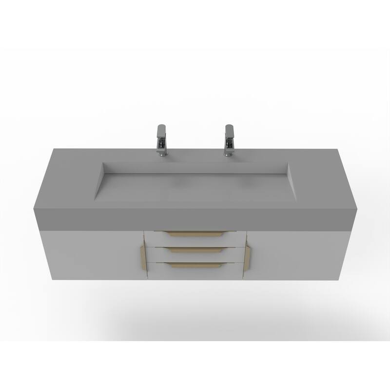 Nile 60" Wall Mounted Bathroom Vanity Set with Gray Solid Surface Top