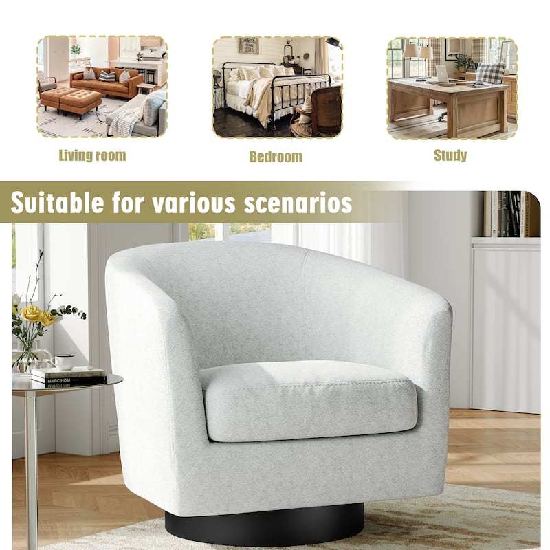 Modern Soft Upholstered Chenille Swivel Barrel Chair