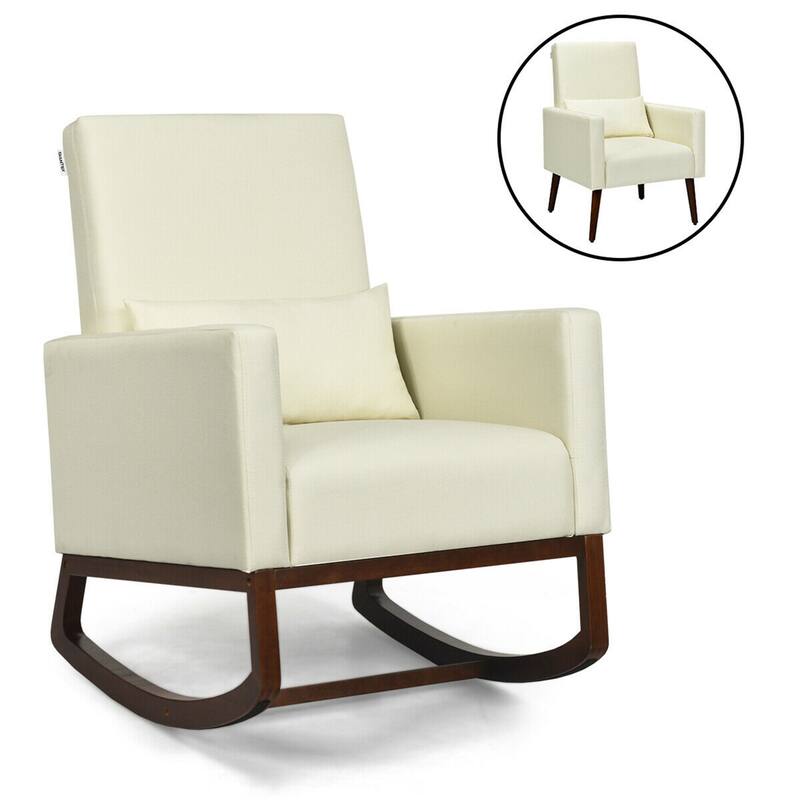 Gymax 2-in-1 Fabric Upholstered Rocking Chair Nursery Armchair with - See Details - See Details - Beige