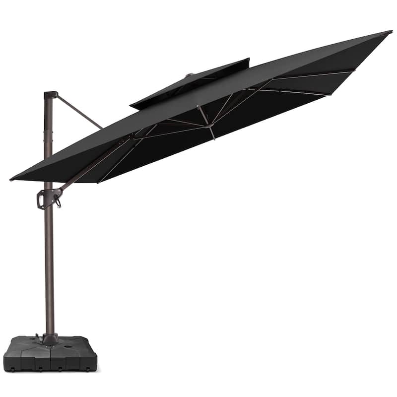 Outdoor 10FT Square Adjustable Offset Cantilever Patio Umbrella with Base - Black
