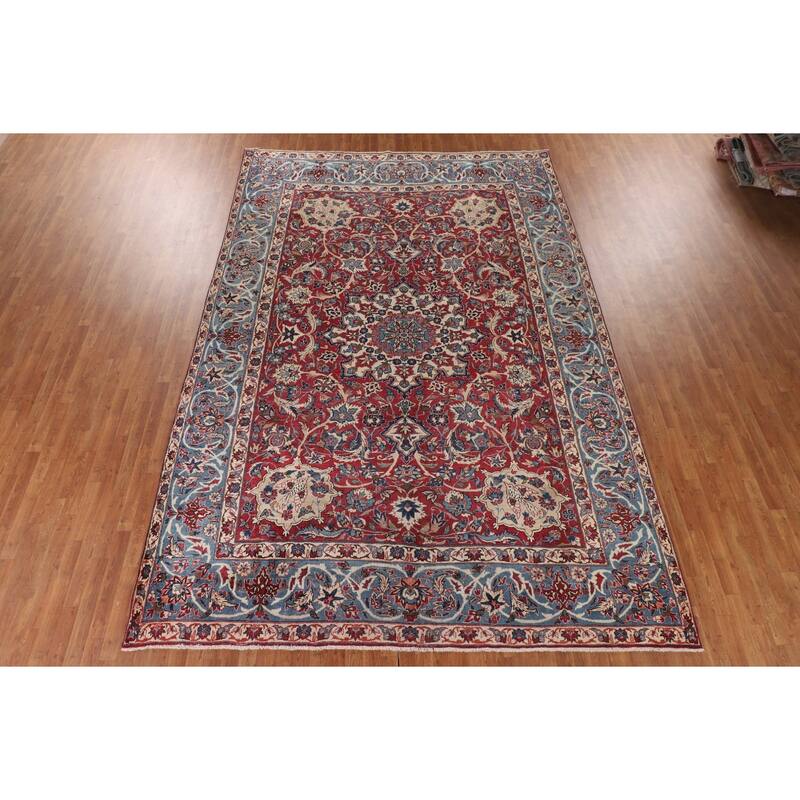 Vegetable Dye Isfahan Persian Antique Area Rug Handmade Wool Carpet - 9'2"x 13'8"