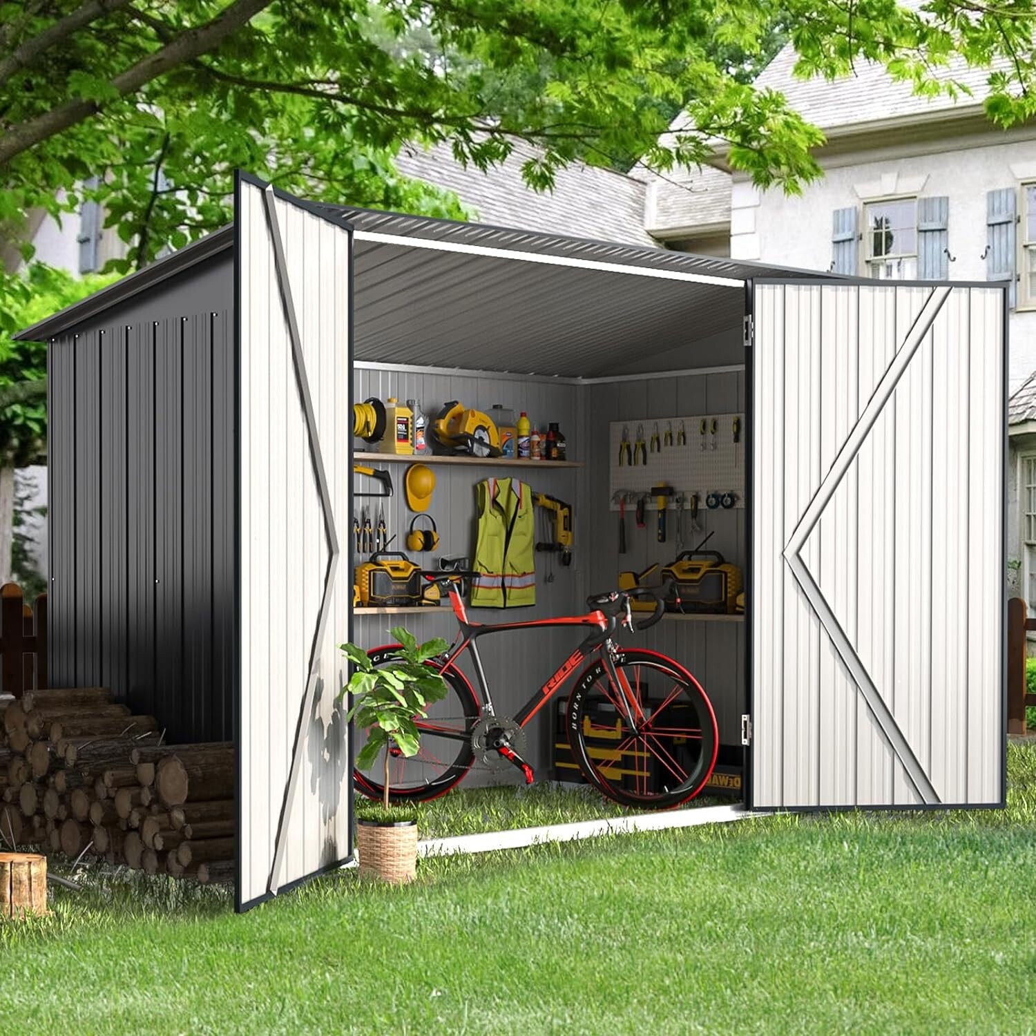 AECOJOY Storage Shed Lean to Bike Sheds Outdoor Storage 4 x 7.5 Ft