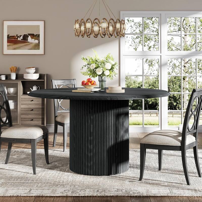 Round Dining Table for 4 with Metal Base for Dining Room Kitchen, Living Room (Chairs Not Included)