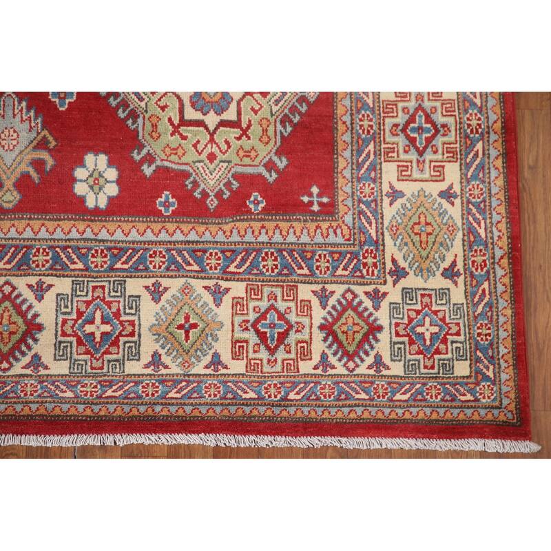 Hand Knotted Oriental 100% Wool Carpet Traditional Geometric Red Kazak Area Rug - 10' 5'' X 6' 3''
