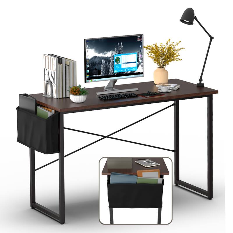 Gymax Modern Computer Desk 40''/47'' Study Writing Table w/ Storage - Coffee - 47'' x 20''  x 30''
