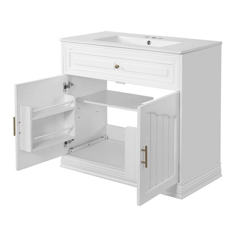36" Bathroom Vanity with Ceramic Sink, Bathroom Storage Cabinet with 2 large Soft Closing Doors and Door Shelf