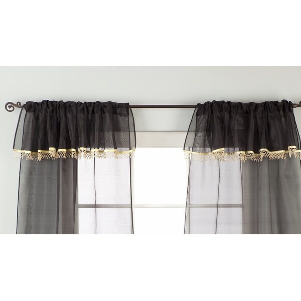 2 Attached Valances with Beads 2 Tieback Sheer Floral Curtain Panel Set 