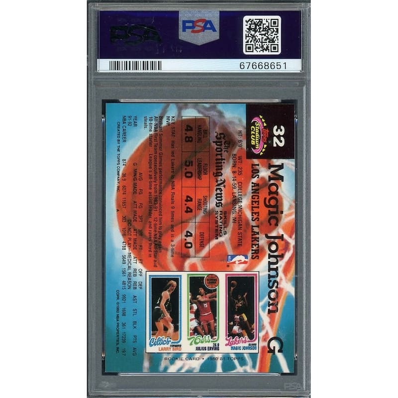 Magic Johnson 1992 Topps Stadium Club Basketball Card #32 Graded PSA 10 - 8'6" x 11'6"