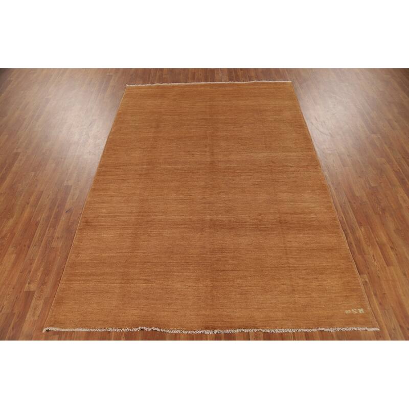 Gabbeh Area Rug Hand-Knotted Oriental Yellow Wool Carpet - 6'8" x 9'7"